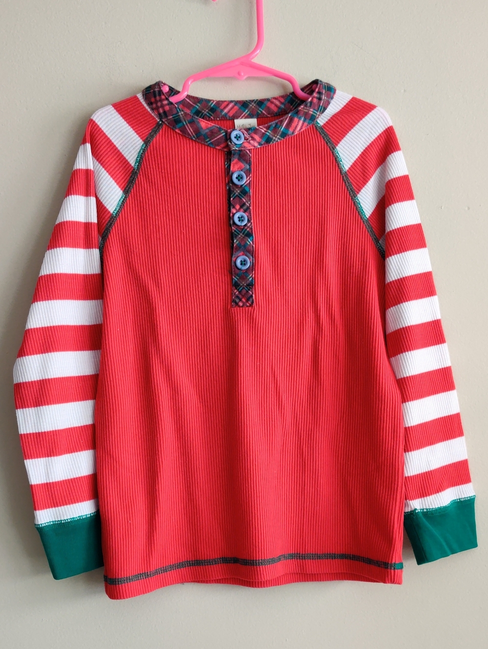 Matilda Jane Red Striped Plaid Henley Raglan Pajama Top Size 6 Christmas Holiday